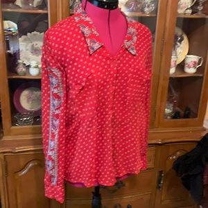 EUC Free people red sheer Button up blouse M